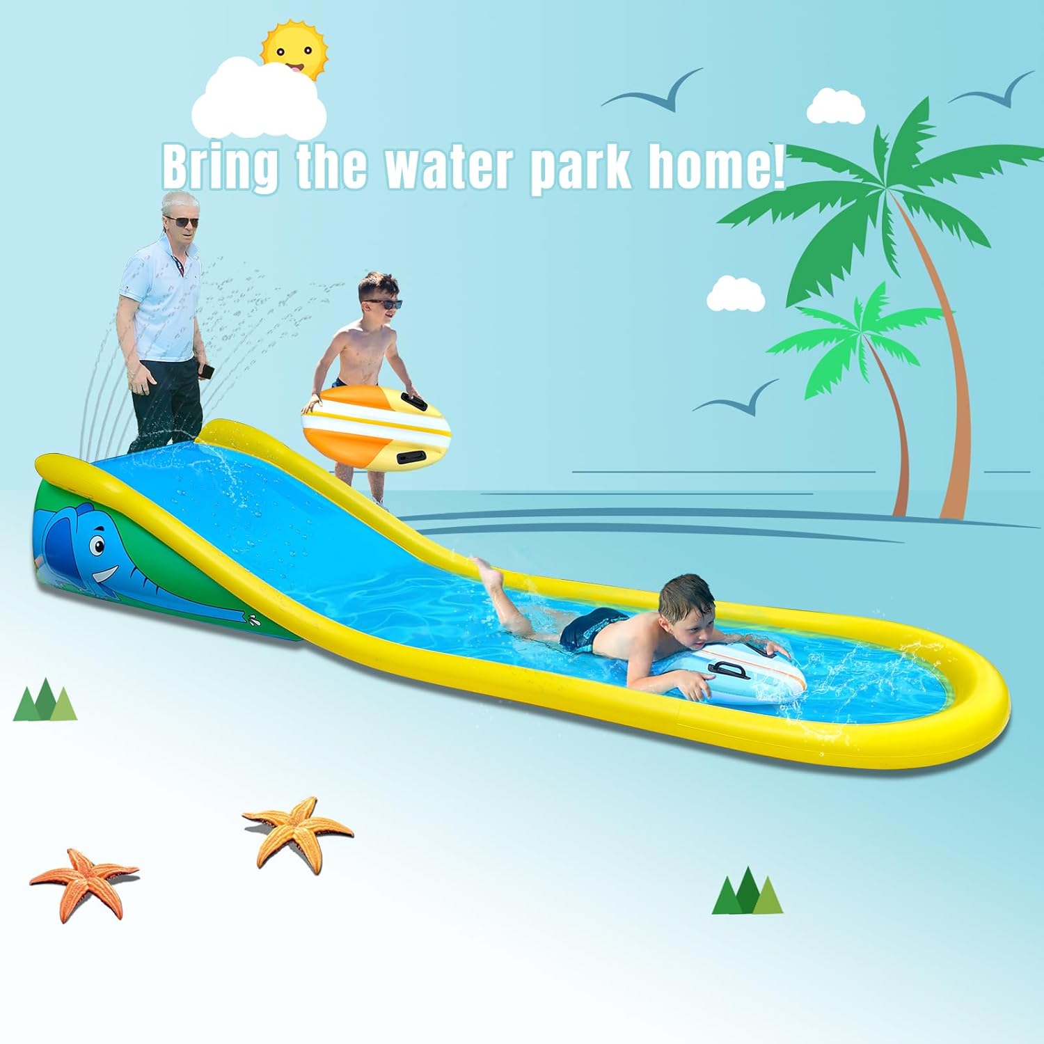 ☀️Children's Inflatable Slide💦with Water Sprinkler